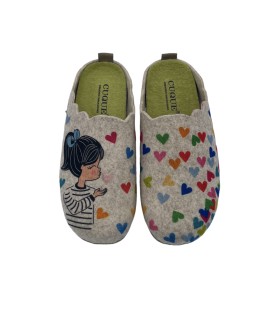 ZAPATILLA DE CASA 5523 FIELTRO BESITOS BEIG